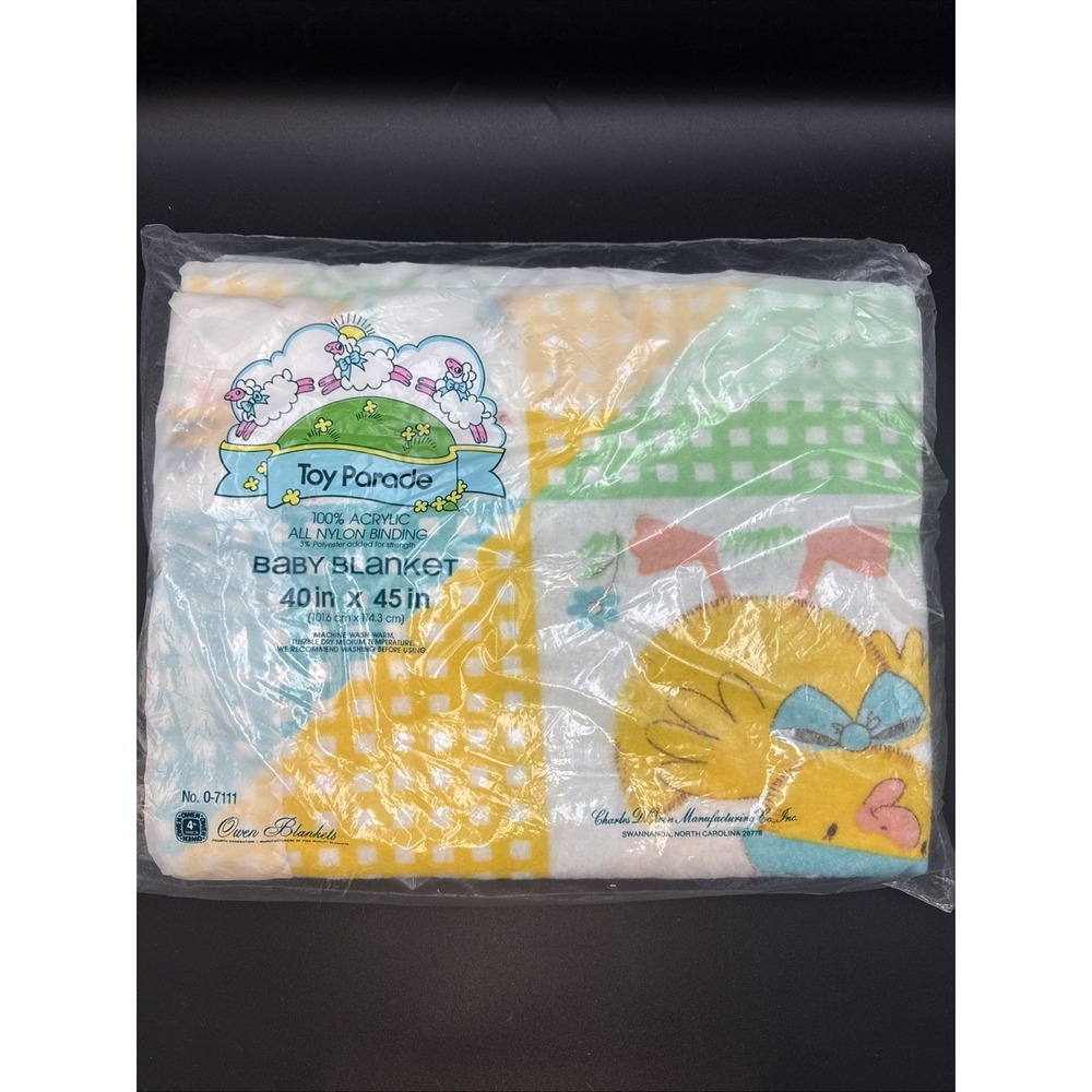 NOS Vintage Owen Baby Blanket Toy Parade 40" x 45" Acrylic, Nylon Binding